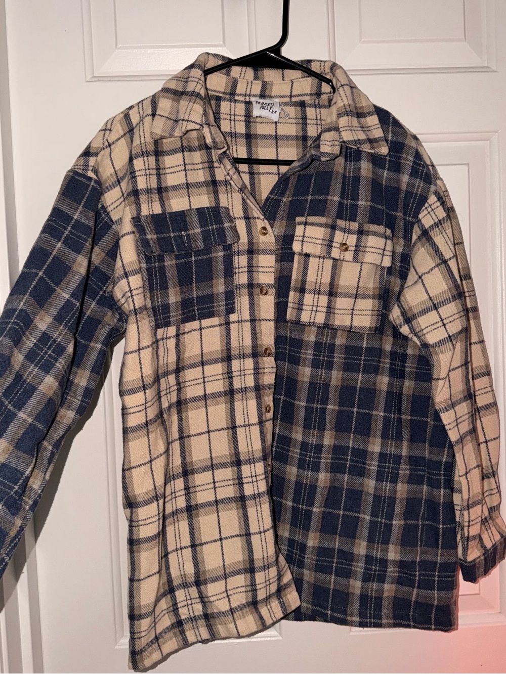 Princess Polly Navy & Cream Plaid Button-Up Shirt Jacket